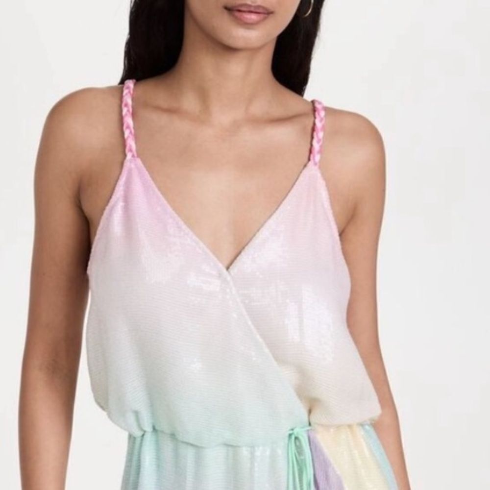 NWT Rococo Sand Pax Wrap Mini Dress in Unicorn Tricolor Large Revolve - Picture 3 of 16